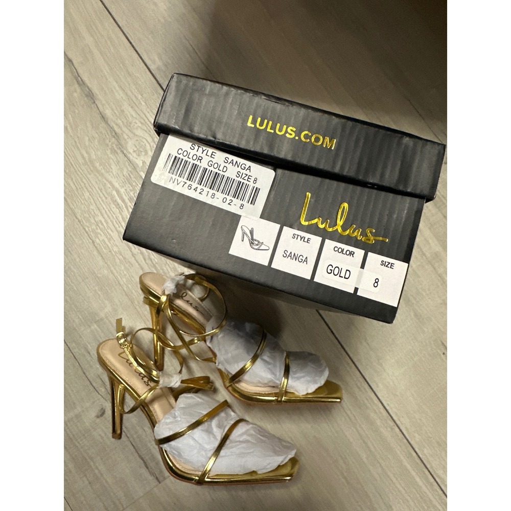 Lulus Sanga Gold Strappy Stiletto High Heel Sandals Women's Size‎ 8